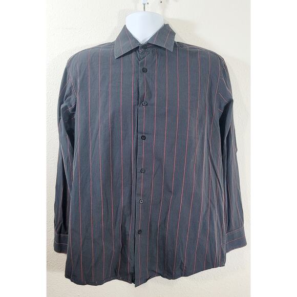 Alfani Black Red Stripe Pointed Collar Button Up Men's Shirt Medium Lightweight - Picture 1 of 7
